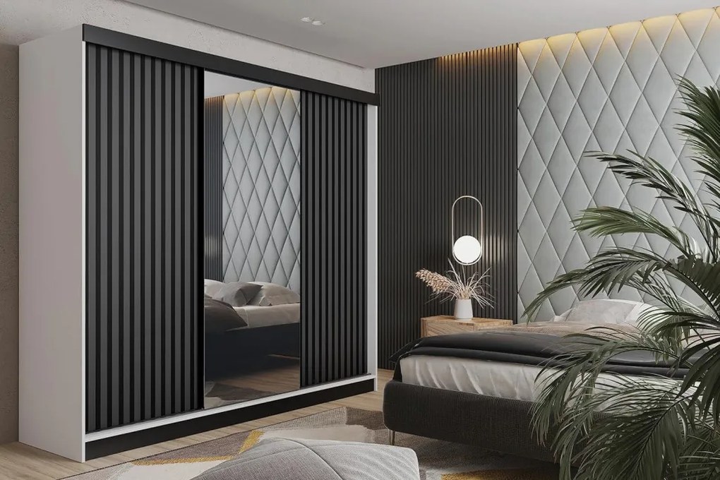 Malani 200 Tolóajtós Szekrény 200cm, Fehér-Grafit