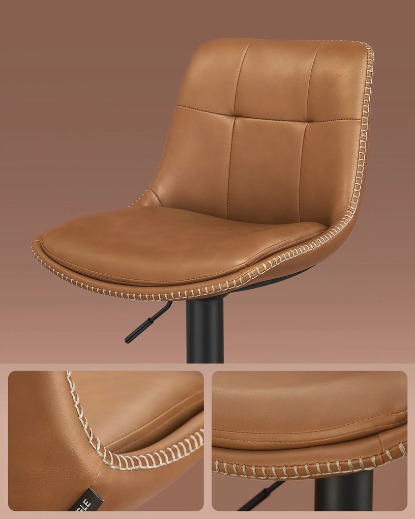 VASAGLE bárszék szett (2 db), magasságában állítható konyhai bárszékek, karamellbarna