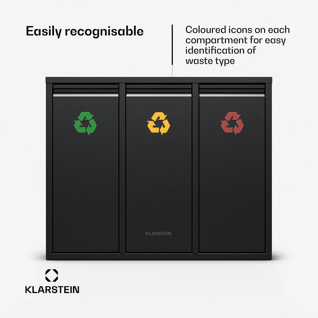 Klarstein Ordnungshüter 3, szemetes, 45 literes, 3 szelektív hulladékgyűjtő kosár, falra szerelhető
