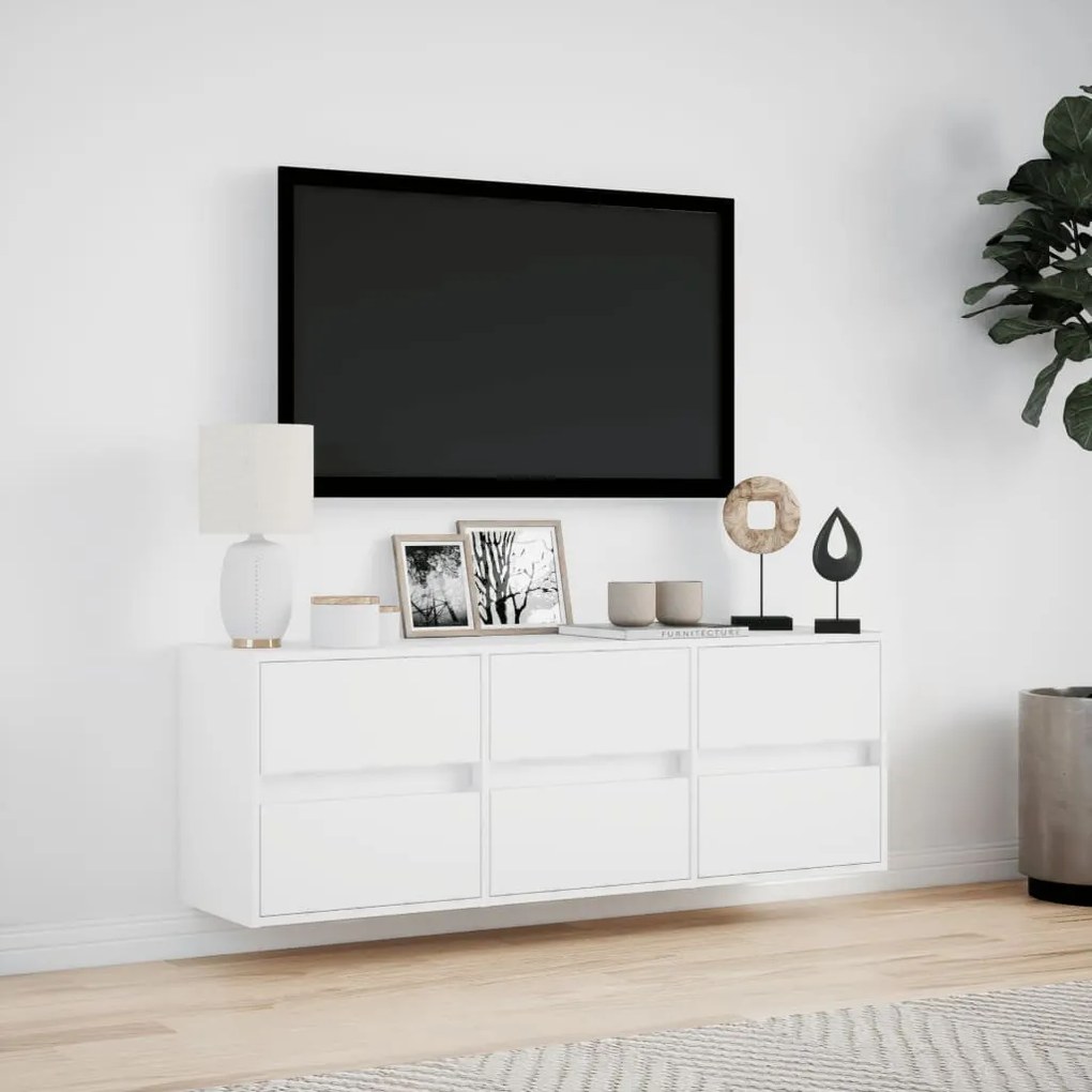 fehér falra szerelhető TV-szekrény LED-lámpákkal 130x31x45 cm