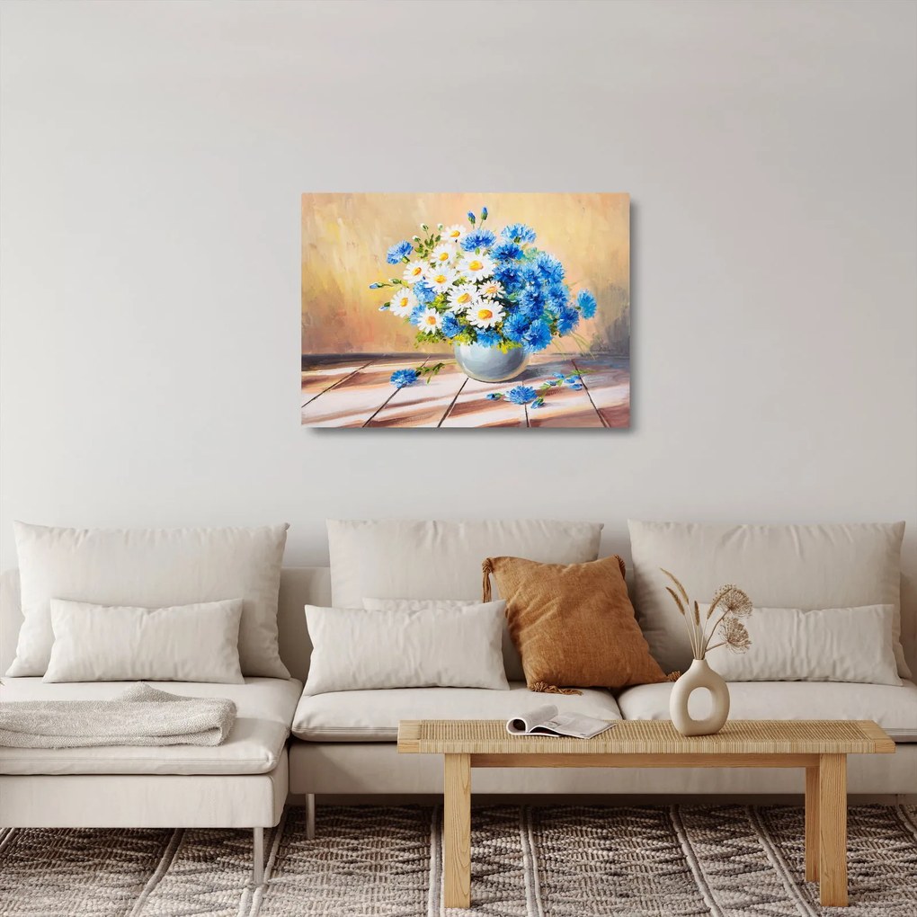 Festett kép egy váza virágról (üvegen) (70x50 cm)