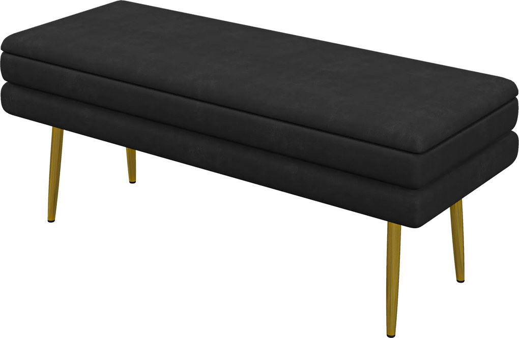 HOMCOM Tárolós Pad, Párnázott Pad Tárolóval, Bársonyos Külső, Ágy Padacskával Acél Lábakkal, Cipő Pad, Tárolós Pad Nappalihoz és Hálószobához, Fekete,