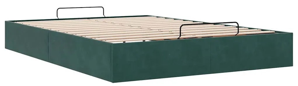 Ottomán ágykeret matrac nélkül Sötétzöld 140x190 cm bársony