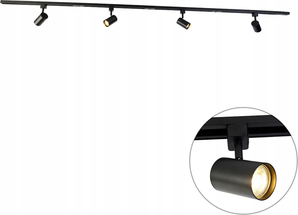 Qazqa Mennyezeti sínre szerelhető spotlámpa 4 pontos fekete