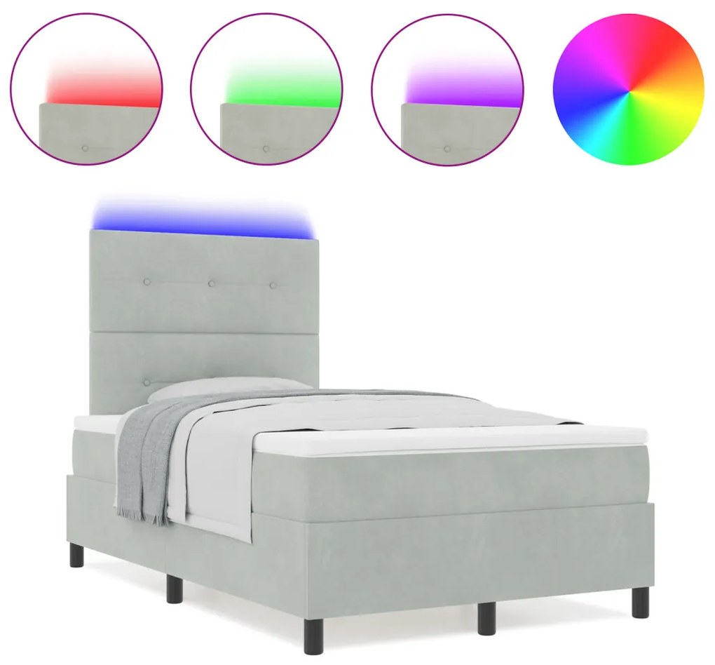 Boxspring Ágy Matrac Külön világítással Szürke 120x190 cm Bársonyos