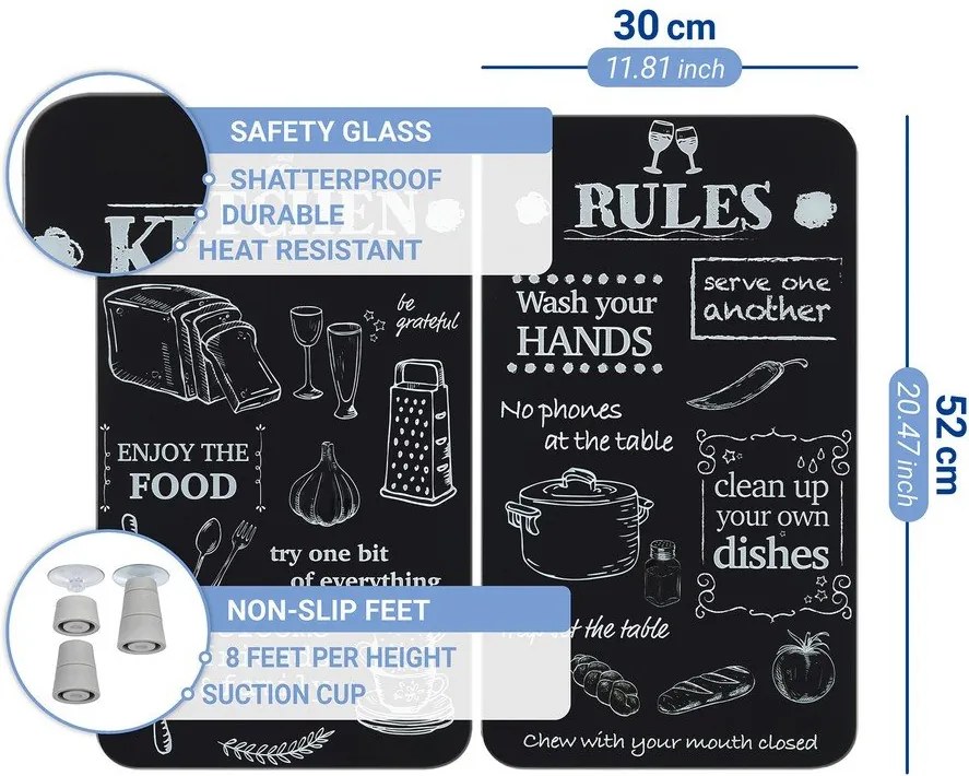 Edzett üveg tűzhely fedőlap szett 2 db-os 52x30 cm Kitchen Rules – Maximex