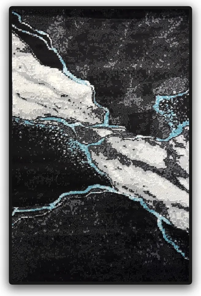 Modern Szőnyeg 100X200 CM Puha Haj Fekete Türkiz Akcentus A Nappaliba