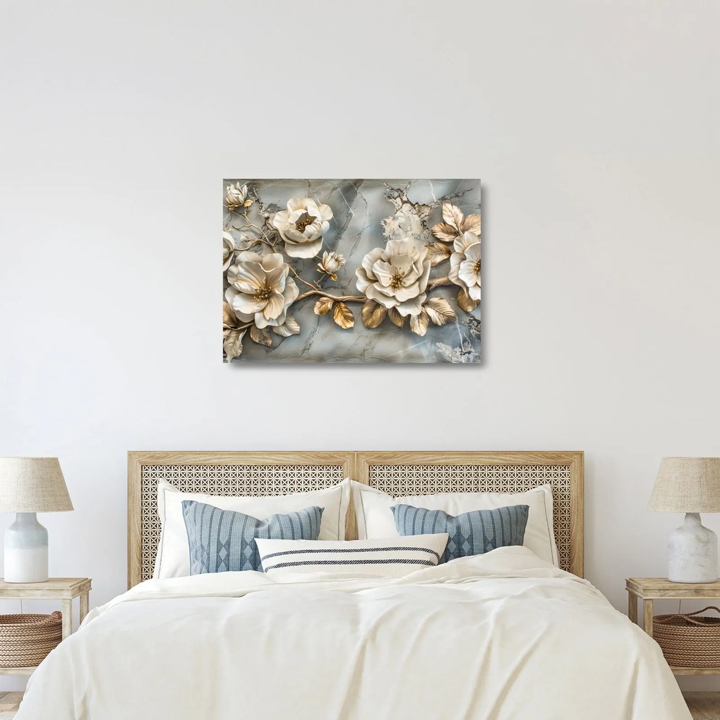 Üveg kép - Márvány háttér virágokkal (70x50 cm)