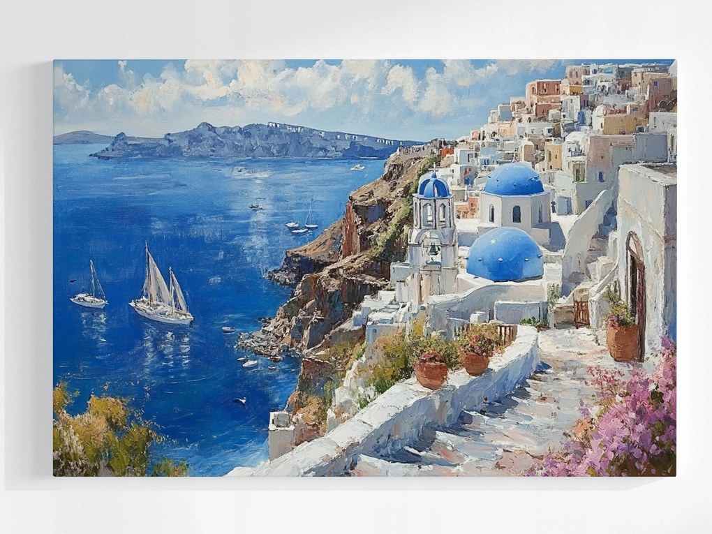 Poszter Kilátás Görögország Sziget Santorini Tenger Hajók 120x80