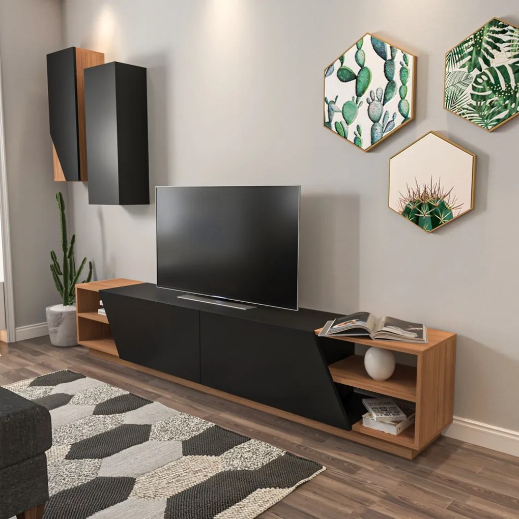 Zebra TV-állvány, fekete-teak, 240 cm
