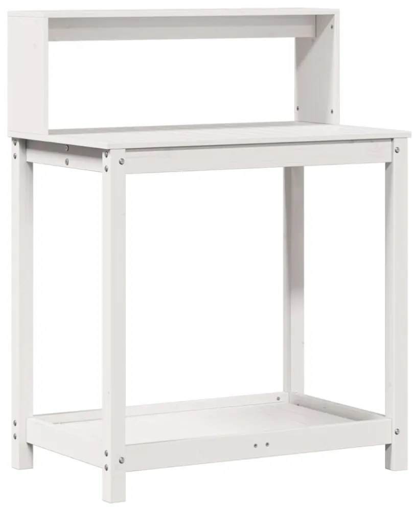 fehér tömör fenyőfa ültetőasztal polccal 82,5 x 50 x 109,5 cm