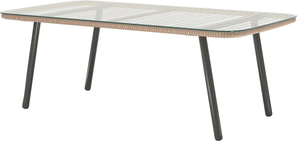 Outsunny Kültéri Kerti Kávasztal Woven Resin-ból, 5mm Edzett Üveglappal, Oldalasztal Külső Térre, Kertbe, Teraszra, Erkélyre, Acél Váz 110 x 60 x 40 c