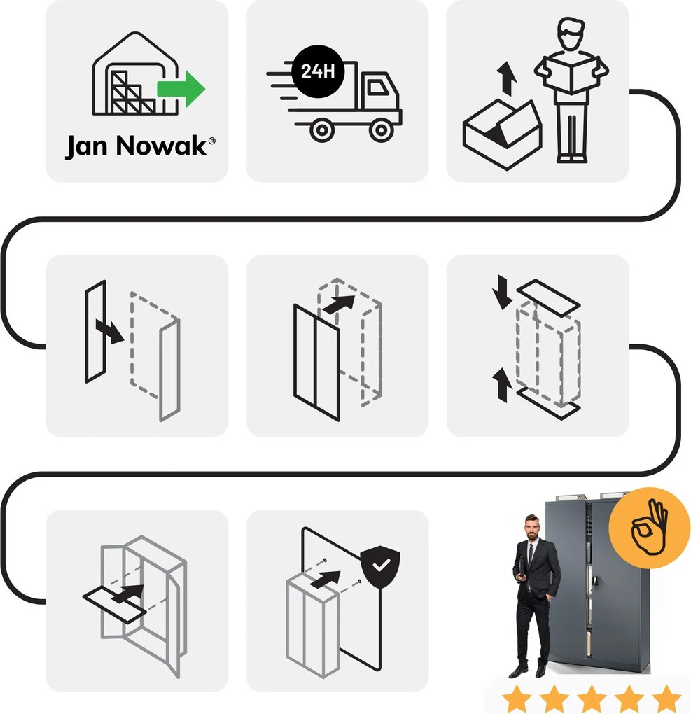 Fém iratszekrény JAN II, 1150 x 1850 x 400 mm, antracit