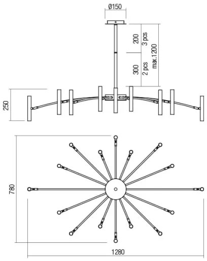 Redo 01-2776 - Csillár rúdon RAYEN 16xG9/10W/230V bronz