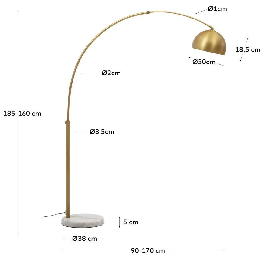 Aranyszínű állólámpa fém búrával (magasság 185 cm) Madali – Kave Home