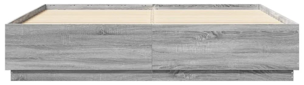 szürke sonoma színű szerelt fa ágykeret LED-del 200x200 cm