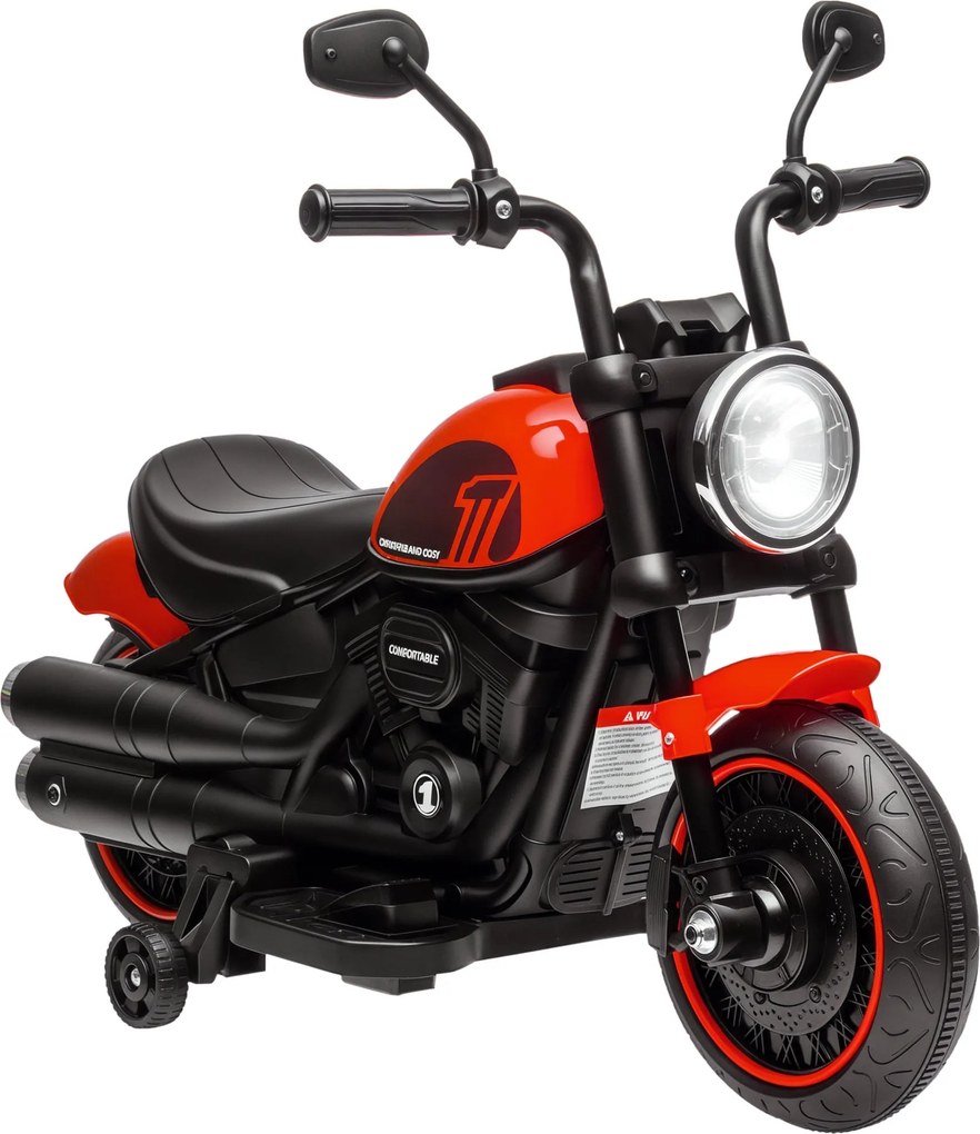 HOMCOM Elektromos Motorkerékpár Gyermekeknek, 2 Leszerelhető Segédkerékkel, 3 km/h Sebességgel, 1,5-3 Éves Gyerekeknek, Piros, 76 x 42 x 57 cm | Aosom