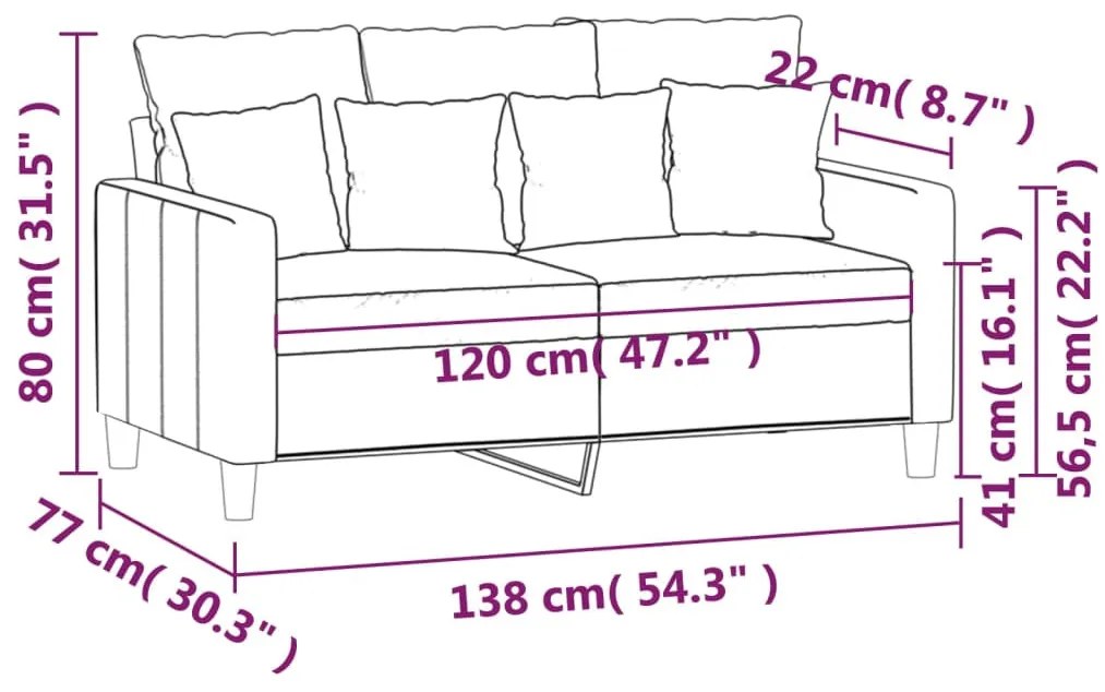vidaXL kétszemélyes fekete bársony kanapé 120 cm