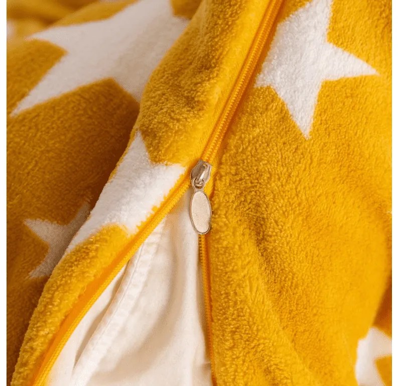 Mikroplüss ágyneműhuzat szett STARS sárga-narancs + mikroplüss lepedő SOFT 90x200 cm fehér, egyszemélyes