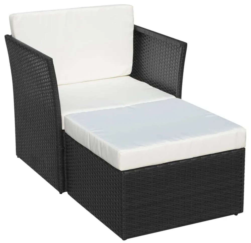 fekete kerti polyrattan szék zsámollyal