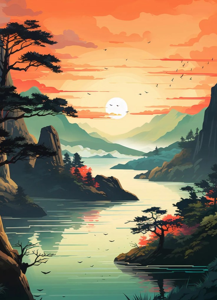 Poszter 20,5x28,4cm Lenyugvó nap a Csendes-tónál