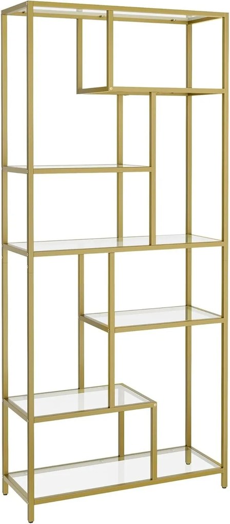 Könyvespolc, 6 szintes magas könyvszekrény 30 × 80 × 180 cm, fémes arany színben