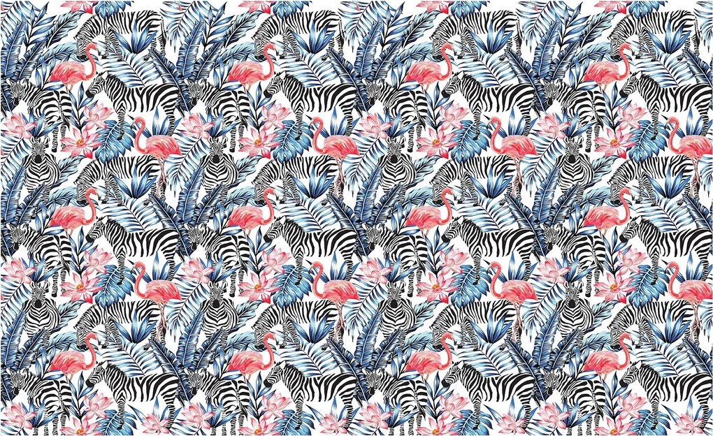 Zebra Flamingók Trópusi paradicsom vinil fotótapéta 416x290 +ragasztó