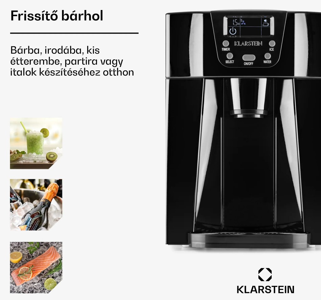 Klarstein Ice Volcano 2G, jégkocka készítő, 12 kg/24 h, jékockagyártó, LED, fekete