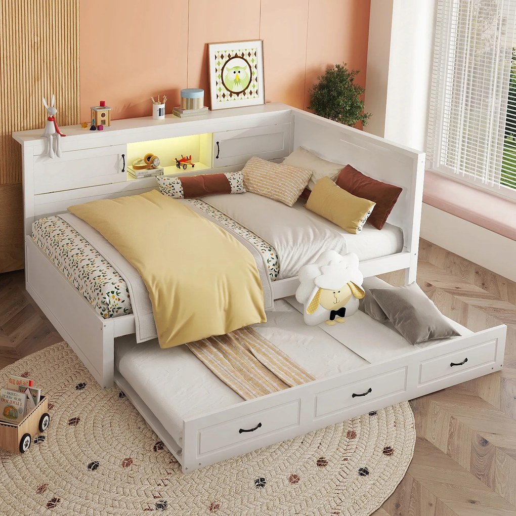 Kanapé franciaággyal 140*200cm Aljzat Usb Led kihúzható ágy Fehér