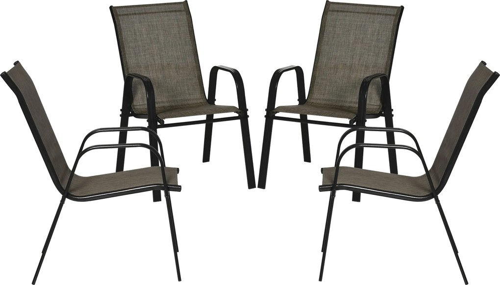 Outsunny 4 db-os Összevonható Helytakarékos Kerti Szék Készlet, Kültéri Székek Karfával, Fém és Légáteresztő Anyagból, Barna | Aosom