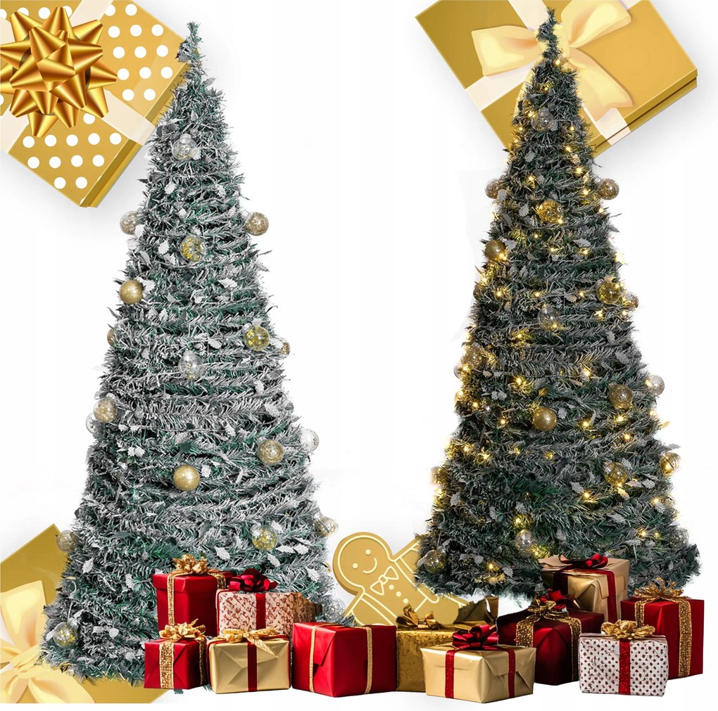 Karácsonyfa Díszített 180 cm Díszes Összecsukható Lámpák Bombák Szett