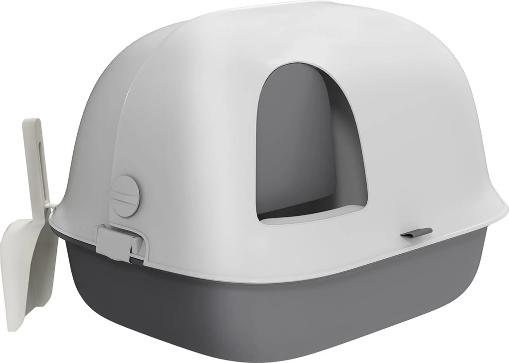 PawHut Macskatoalett, Macska WC Ház, Félzárt Csatorna, Ajtóval és Póríval, Elöl Nyitható Tető, Homokeső Lyukak, Könnyű Tisztítás, 58 x 46 x 39 cm, Vi