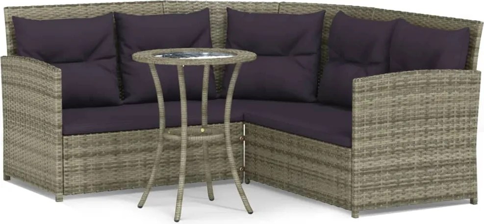 vidaXL 2 részes L-alakú szürke polyrattan kanapészett párnákkal
