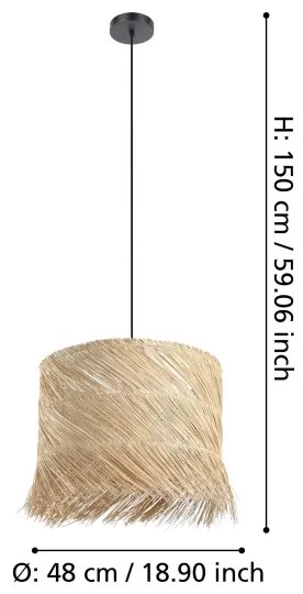 Eglo 390238 - Csillár zsinóron PAISANO 1xE27/40W/230V rattan
