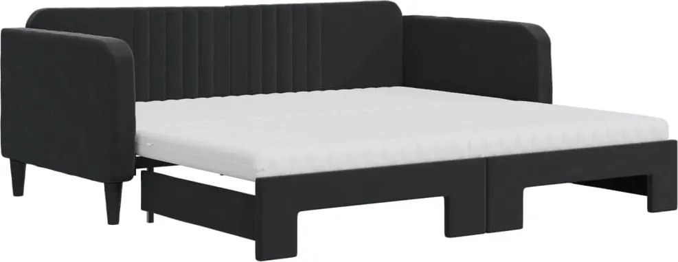 vidaXL fekete kihúzható bársony heverő matracokkal 90 x 190 cm