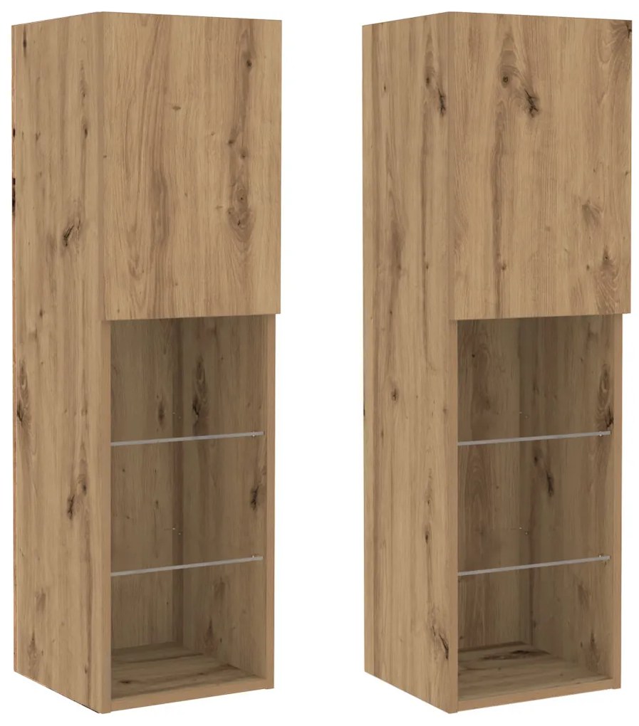 TV faliszekrények LED világítással 2 db Kézműves tölgy 80x30x30 cm