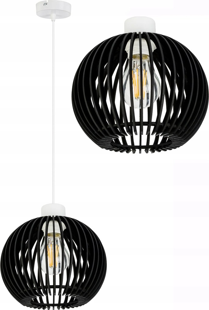 Függő mennyezeti lámpa Fehér túlnyúlás Loft 1x E27 Fa Fekete