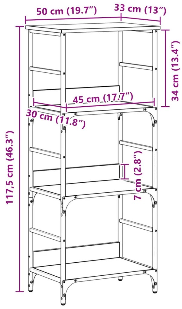 Könyvespolc Fekete Tölgy 50x33x117,5 cm Műanyag és Acél