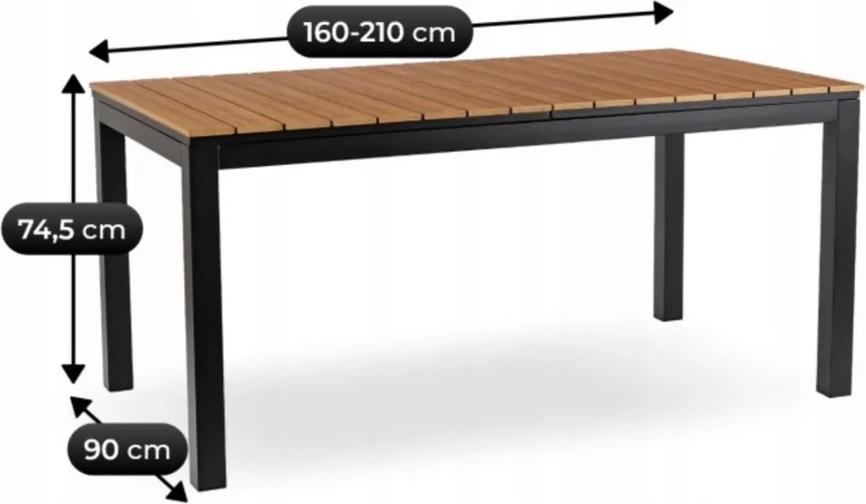 ARGOS kerti asztal 160-210 cm, tölgy-fekete