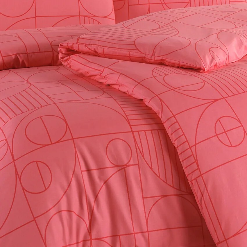 BedTex pamut ágynemét Geo Sunset Coral, 140 x 200 cm, 70 x 90 cm, 140 x 200 cm, 70 x 90 cm