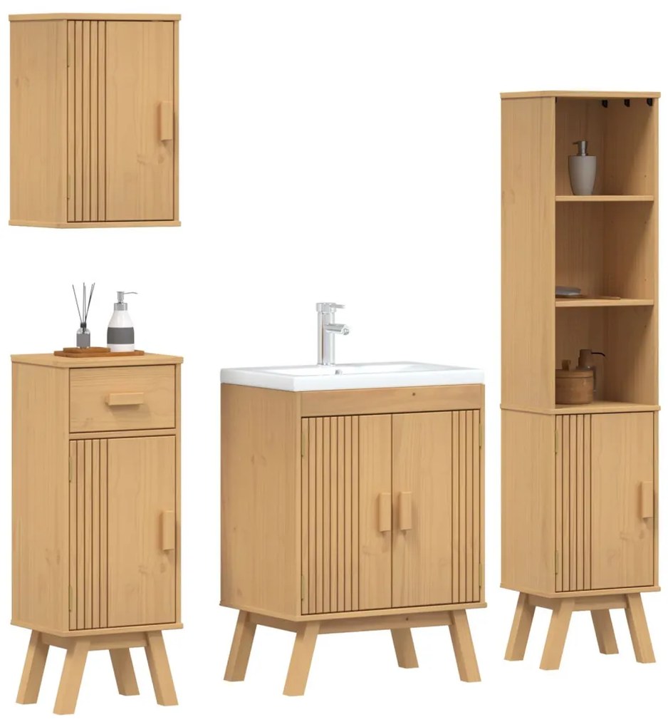 Fürdőszobai bútor szett fiókkal 4 pcs Barna 114 x 43 x 73.5 cm