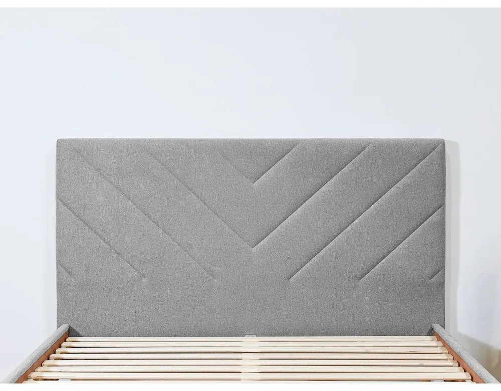 Világosszürke kárpitozott franciaágy ágyráccsal 160x200 cm Romane – Bobochic Paris