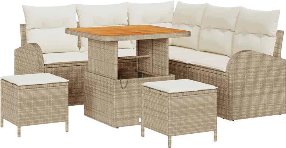 vidaXL Kerti Kanapé Szett párnával tárolóval 8 pcs Beige és krém