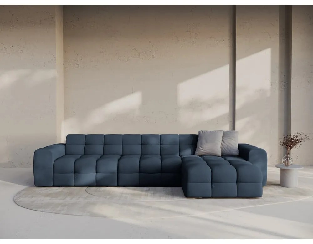 Sötétkék sarokkanapé (jobb oldali-heverő résszel) Kendal – Micadoni