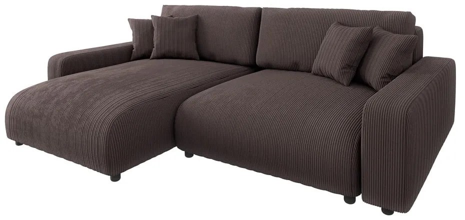 Barna kordbársony kinyitható sarokkanapé (variálható) Sara – Ropez