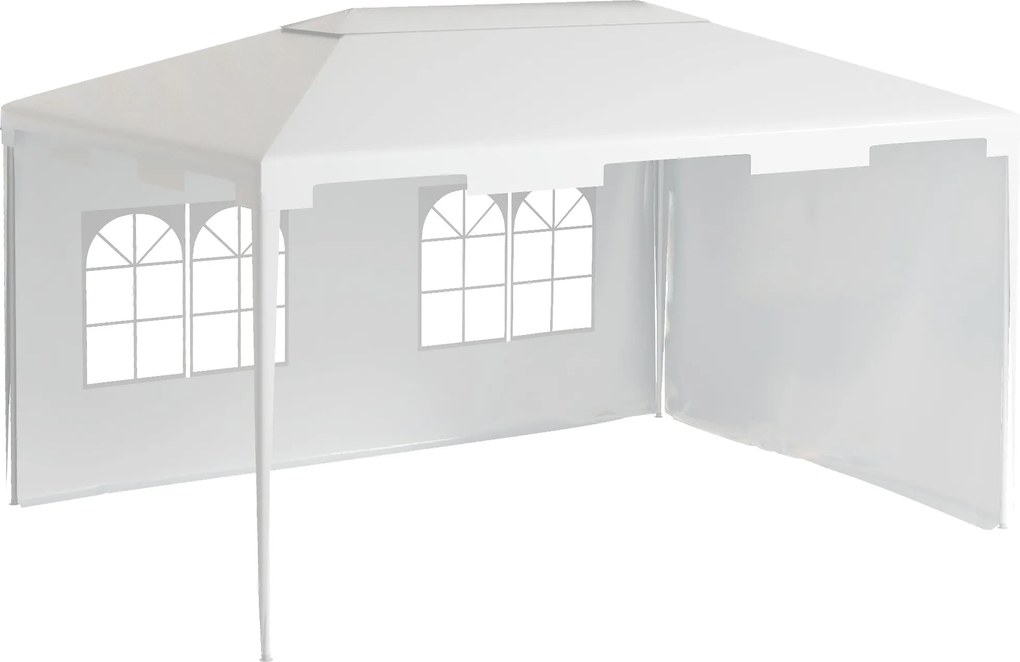 Outsunny 4x3 m Kerti Pavilon, Levehető Kültéri Pergola 2 Oldalpanelekkel és 2 Ablakkal, Anti-UV Vízálló Acélkerettel Teraszra és Pattio-ra - Fehér | A