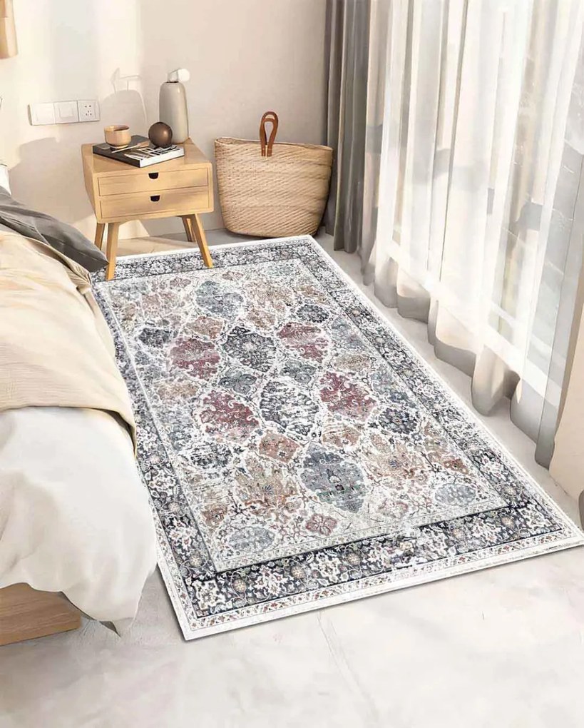 Carpetum bézs alapon, piros mintás szőnyeg 100x150