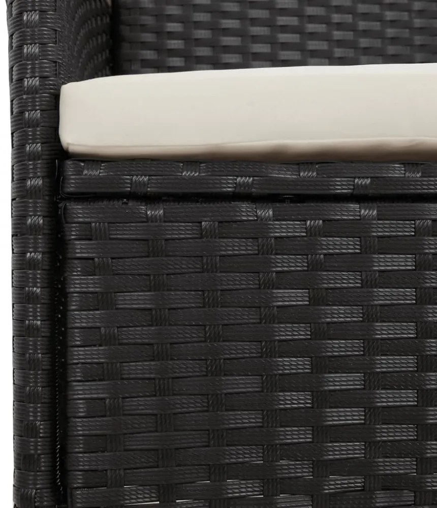 vidaXL 3 részes fekete polyrattan kerti étkezőgarnitúra párnákkal