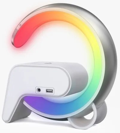 Immax 08987L-LED RGB Dimmelhető lámpa ébresztőórával és Qi töltéssel 30W/230V ezüst