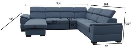 Ággyá nyitható ülőgarnitúra univerzális U-alakú sarokkal és tárolóval GRANADA kék